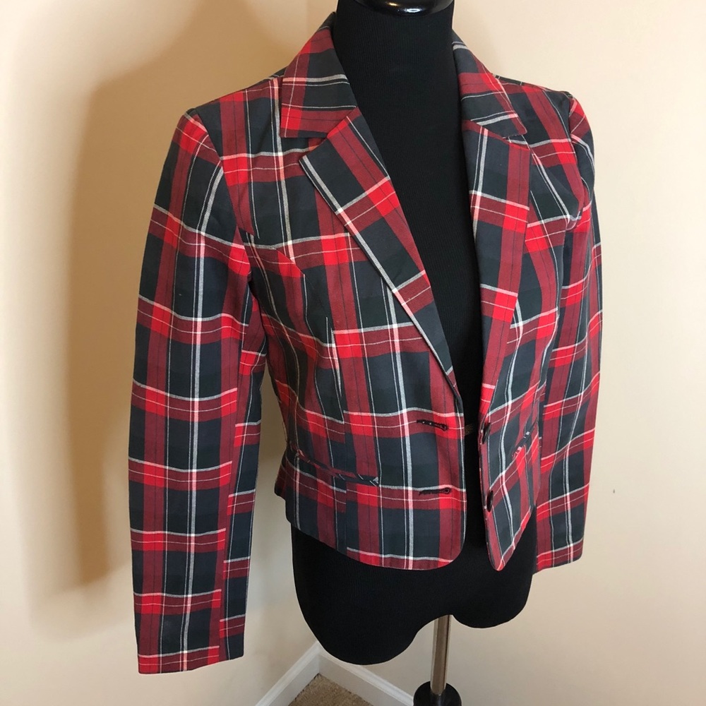 Black, Red and White Checkered Blazer